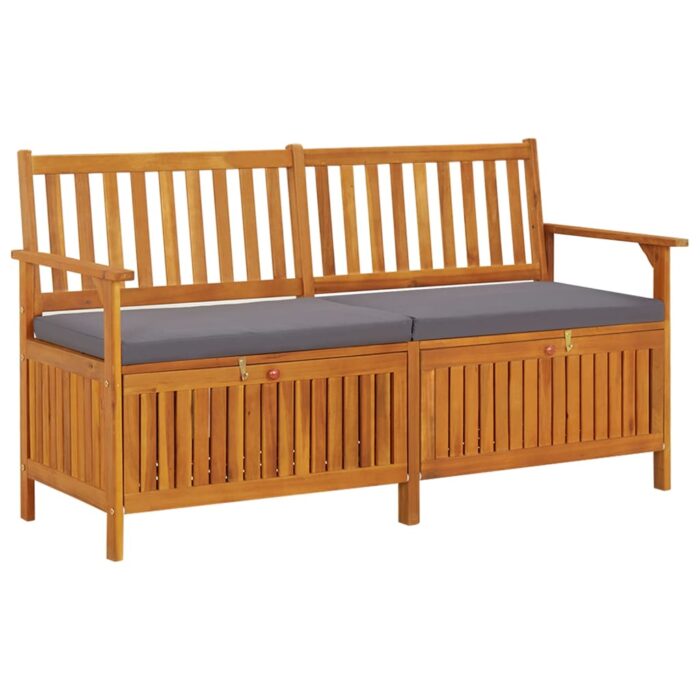 Banc de rangement avec coussin 148 cm Bois d'acacia solide – Image 1