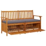 Banc de rangement avec coussin 148 cm Bois d'acacia solide – Image 5