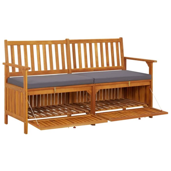 Banc de rangement avec coussin 148 cm Bois d'acacia solide – Image 5
