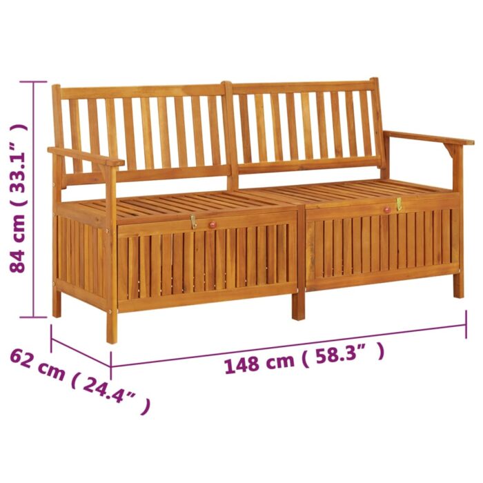 Banc de rangement 148 cm Bois d'acacia solide – Image 7