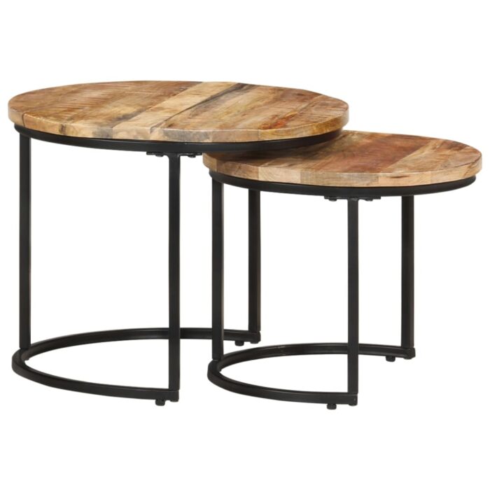 Tables gigognes 2 pcs Bois de manguier brut – Image 11