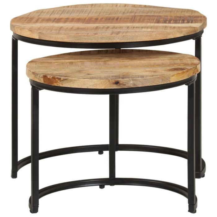 Tables gigognes 2 pcs Bois de manguier brut – Image 2