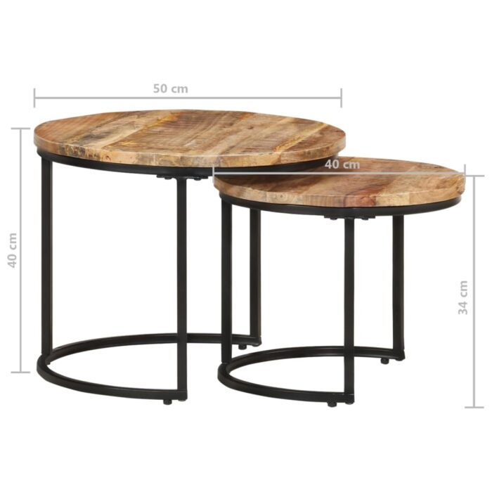 Tables gigognes 2 pcs Bois de manguier brut – Image 7