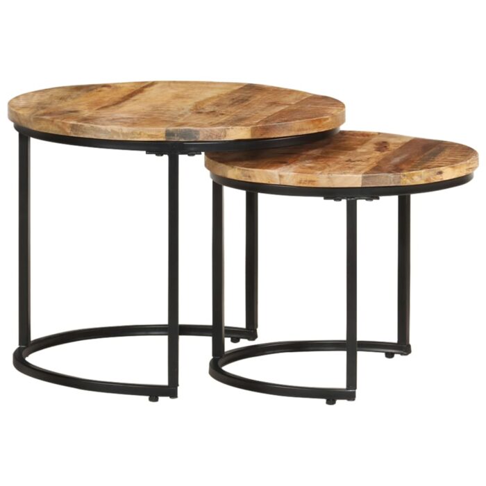 Tables gigognes 2 pcs Bois de manguier brut – Image 8