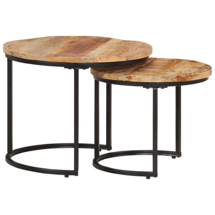 Tables gigognes 2 pcs Bois de manguier brut – Image 9
