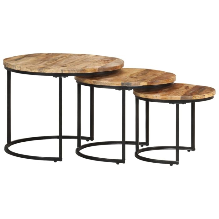 Tables gigognes 3 pcs Bois de manguier brut – Image 1