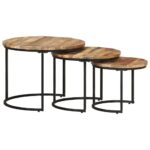 Tables gigognes 3 pcs Bois de manguier brut – Image 10