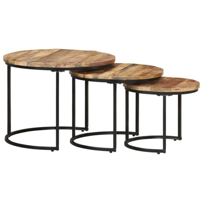 Tables gigognes 3 pcs Bois de manguier brut – Image 10