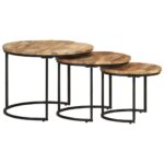 Tables gigognes 3 pcs Bois de manguier brut – Image 11
