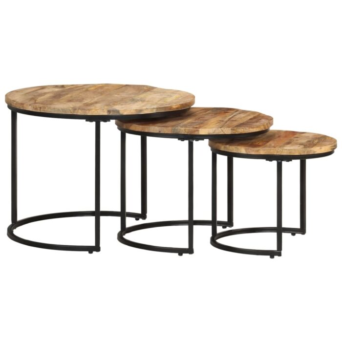 Tables gigognes 3 pcs Bois de manguier brut – Image 11