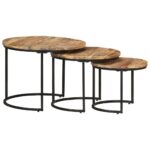 Tables gigognes 3 pcs Bois de manguier brut – Image 9