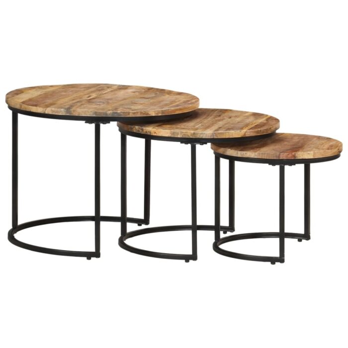 Tables gigognes 3 pcs Bois de manguier brut – Image 9