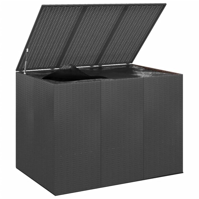 Boîte à coussins de jardin Résine tressée 145x100x103 cm Noir – Image 2