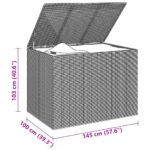 Boîte à coussins de jardin Résine tressée 145x100x103 cm Noir – Image 4