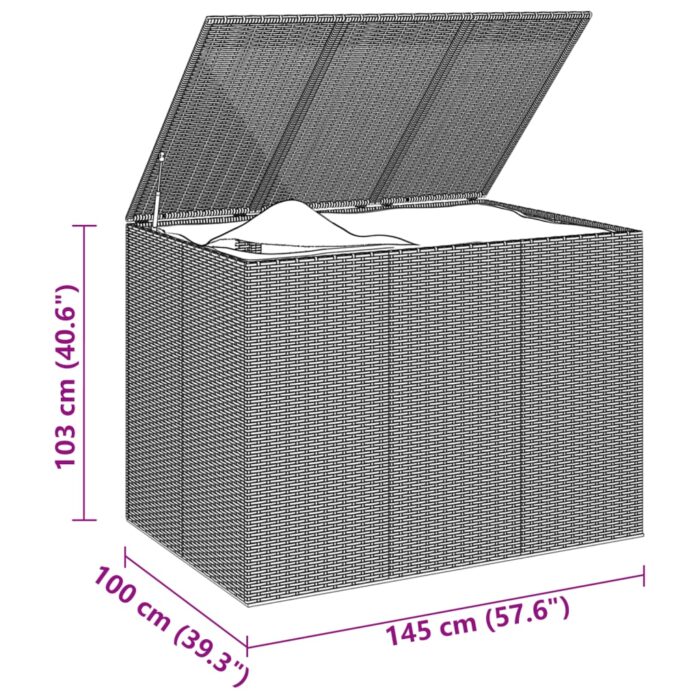 Boîte à coussins de jardin Résine tressée 145x100x103 cm Noir – Image 4