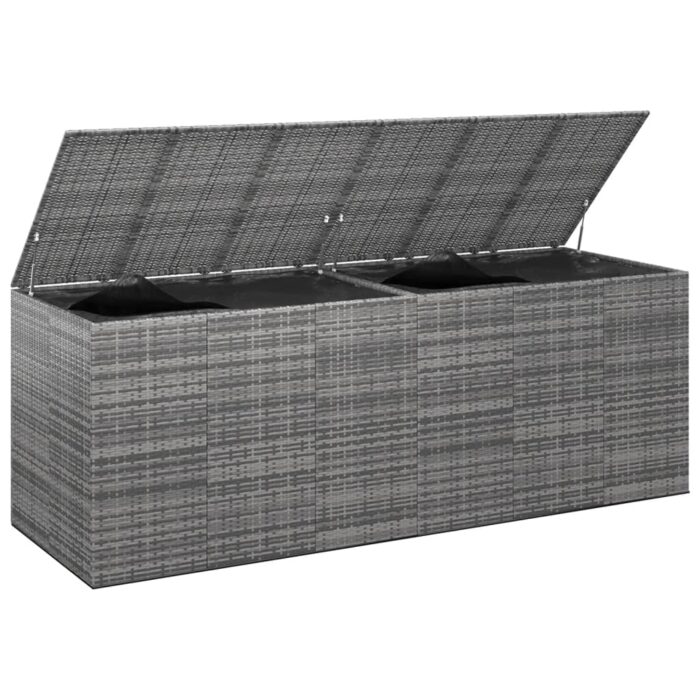 Boîte à coussins de jardin Résine tressée 291x100,5x104 cm Gris – Image 2