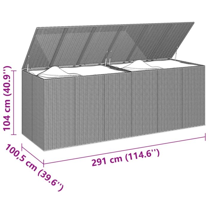 Boîte à coussins de jardin Résine tressée 291x100,5x104 cm Gris – Image 4