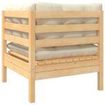 Canapé d'angle de jardin avec coussins crème Bois de pin massif – Image 2