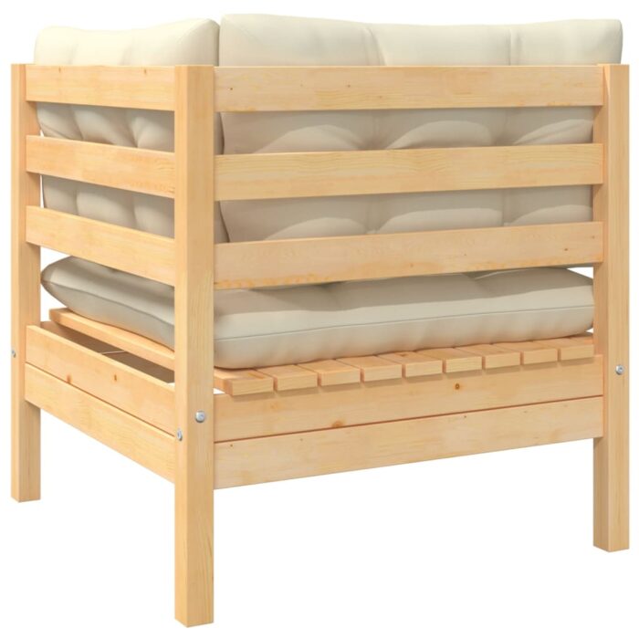 Canapé d'angle de jardin avec coussins crème Bois de pin massif – Image 2