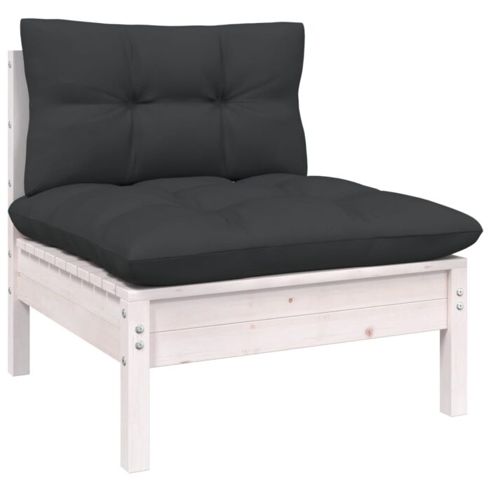 Canapé central de jardin avec coussins Blanc Bois de pin massif – Image 1