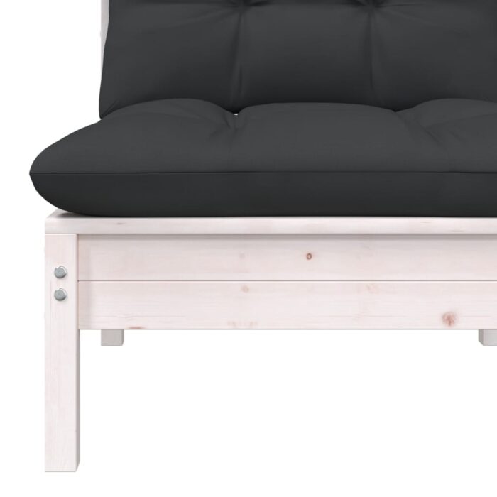 Canapé central de jardin avec coussins Blanc Bois de pin massif – Image 3