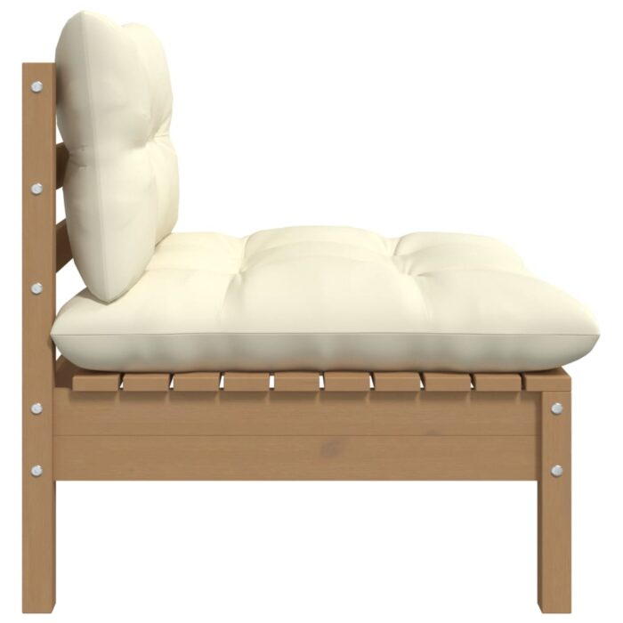 Canapé central de jardin avec coussins Marron miel Bois de pin – Image 2