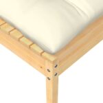 Repose-pied de jardin avec coussin crème Bois de pin massif – Image 2