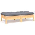 Canapé 2 places de jardin et coussins gris Bois de pin solide