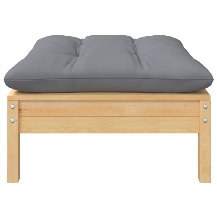 Canapé 2 places de jardin et coussins gris Bois de pin solide – Image 2