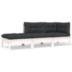 Salon de jardin 3 pcs avec coussins Blanc Bois de pin solide