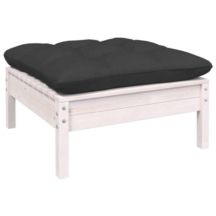 Salon de jardin 3 pcs avec coussins Blanc Bois de pin solide – Image 3