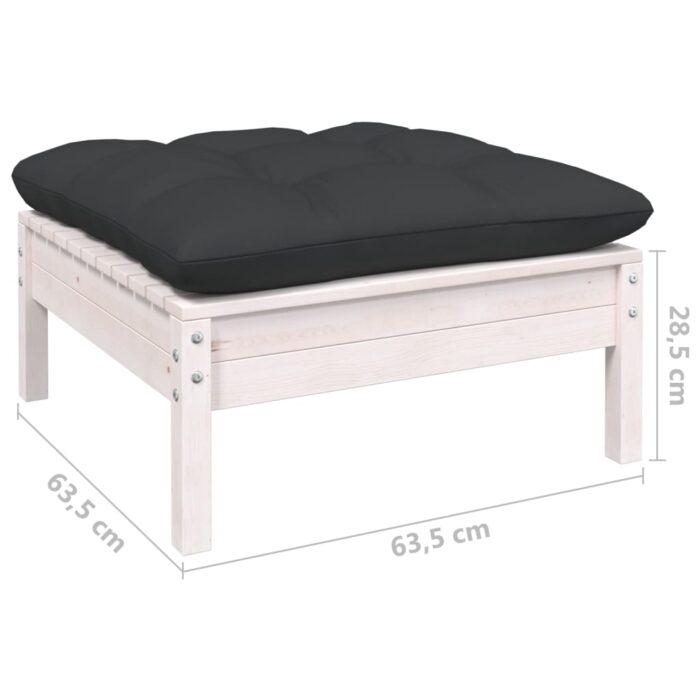 Salon de jardin 3 pcs avec coussins Blanc Bois de pin solide – Image 9