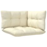Salon de jardin 3 pcs avec coussins crème bois de pin massif – Image 5
