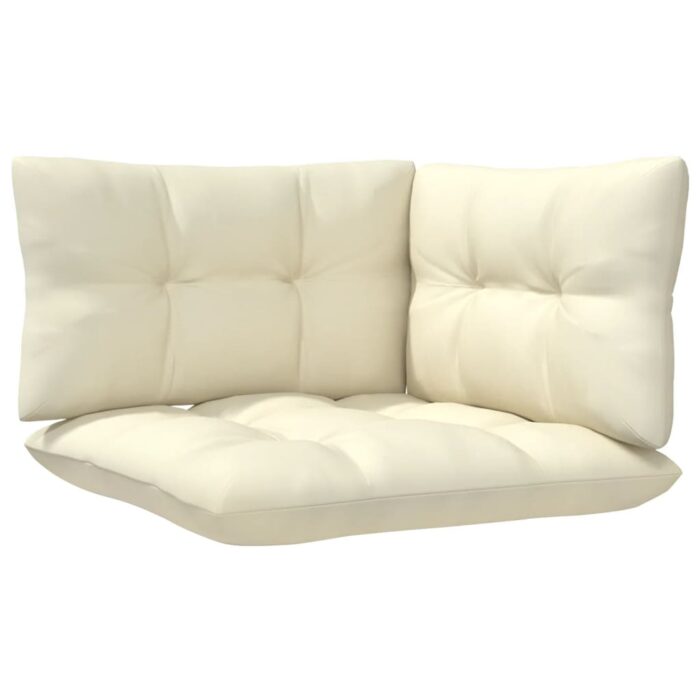 Salon de jardin 3 pcs avec coussins crème bois de pin massif – Image 5