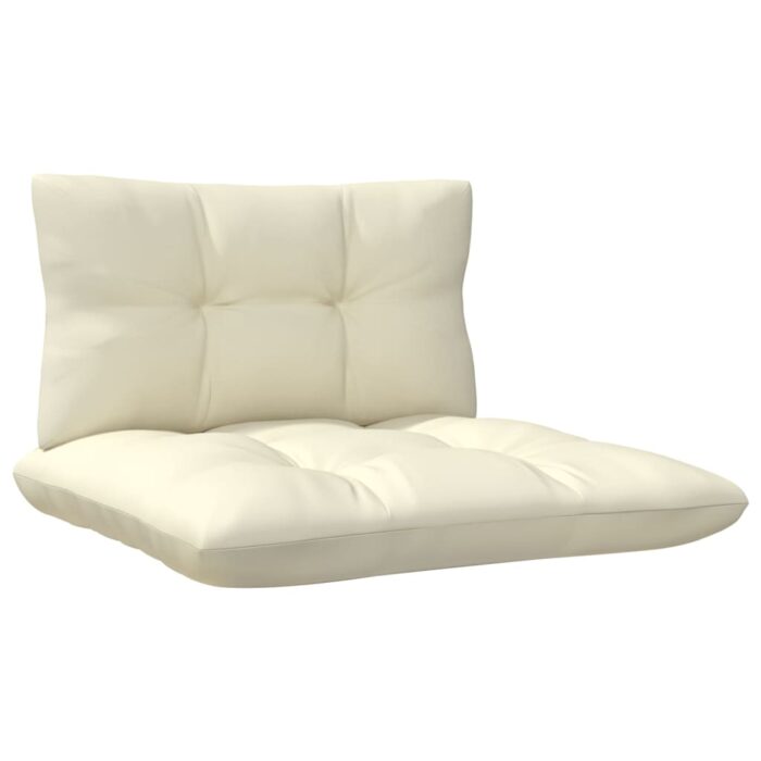 Salon de jardin 3 pcs avec coussins crème bois de pin massif – Image 6