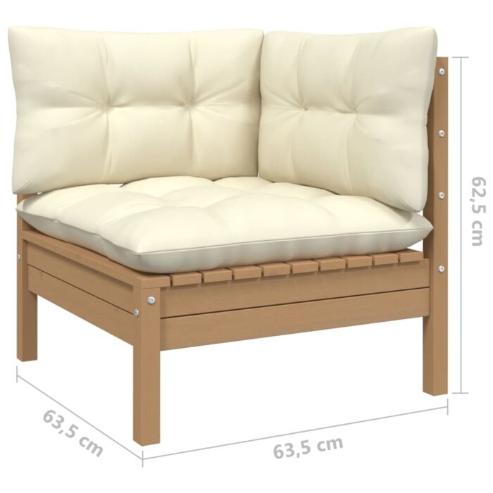 Salon de jardin 3 pcs avec coussins crème bois de pin massif – Image 7