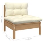 Salon de jardin 3 pcs avec coussins crème bois de pin massif – Image 8