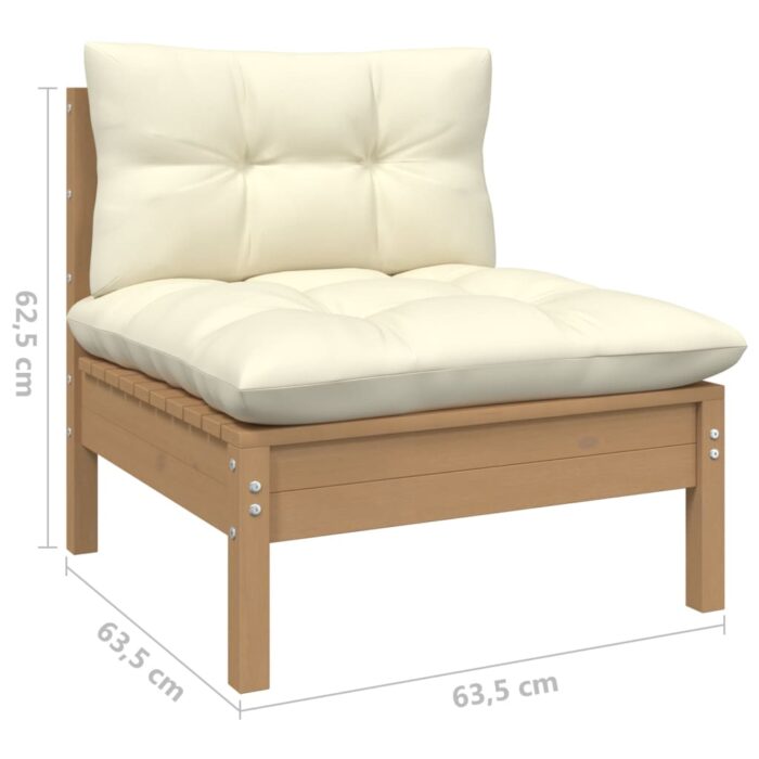Salon de jardin 3 pcs avec coussins crème bois de pin massif – Image 8
