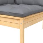 Salon de jardin 3 pcs avec coussins gris Bois de pin massif – Image 4