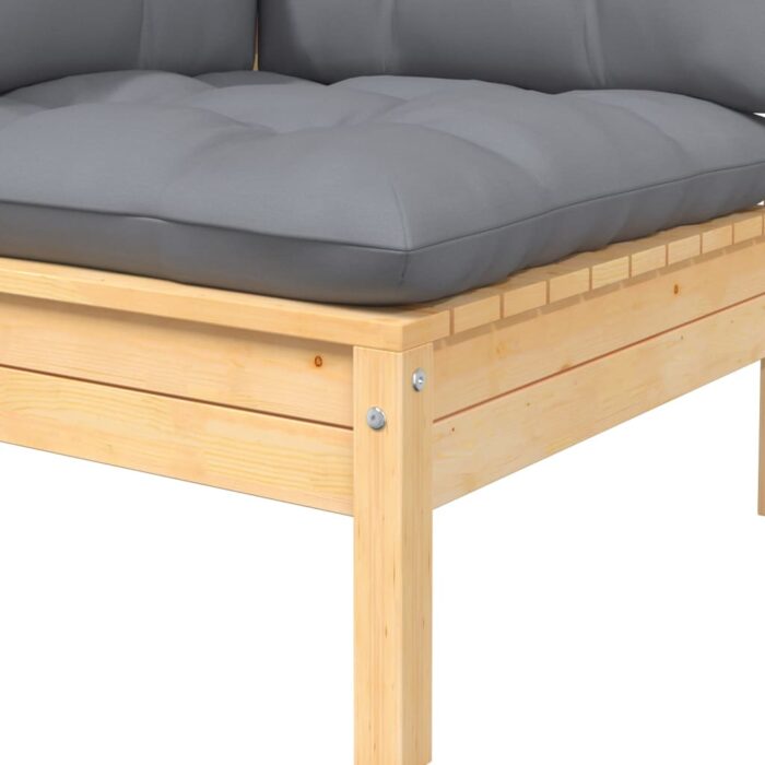 Salon de jardin 3 pcs avec coussins gris Bois de pin massif – Image 4