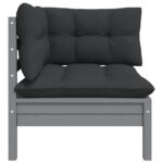 Salon de jardin 3 pcs avec coussins Gris Bois de pin massif – Image 2