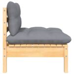 Salon de jardin 3 pcs avec coussins gris Bois de pin massif – Image 3