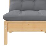 Salon de jardin 3 pcs avec coussins gris Bois de pin massif – Image 4
