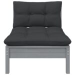 Salon de jardin 3 pcs avec coussins Gris Bois de pin massif – Image 2