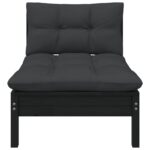 Salon de jardin 3 pcs avec coussins Noir Bois de pin massif – Image 2