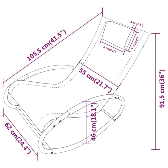Chaise longue avec oreiller Acier et textilène Gris – Image 5