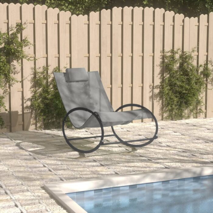 Chaise longue avec oreiller Acier et textilène Gris – Image 1
