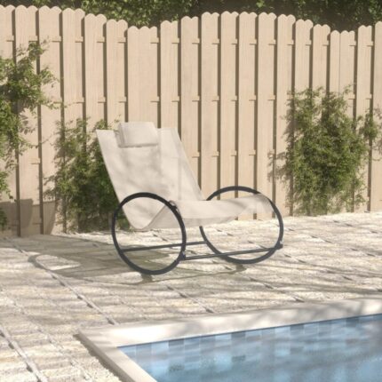 Chaise longue avec oreiller Acier et textilène Crème