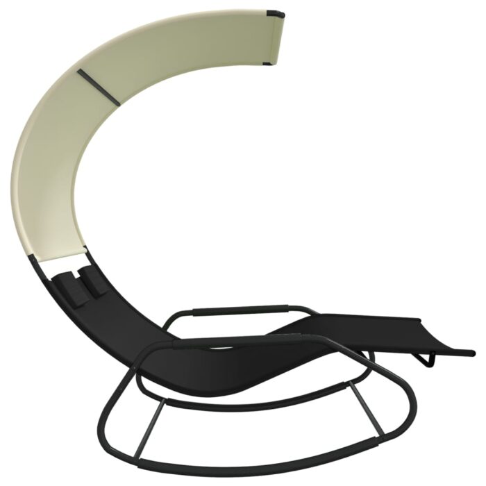Chaise longue double à bascule avec auvent Noir et crème – Image 2