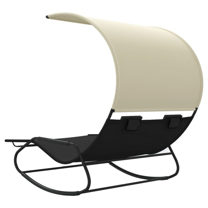 Chaise longue double à bascule avec auvent Noir et crème – Image 3